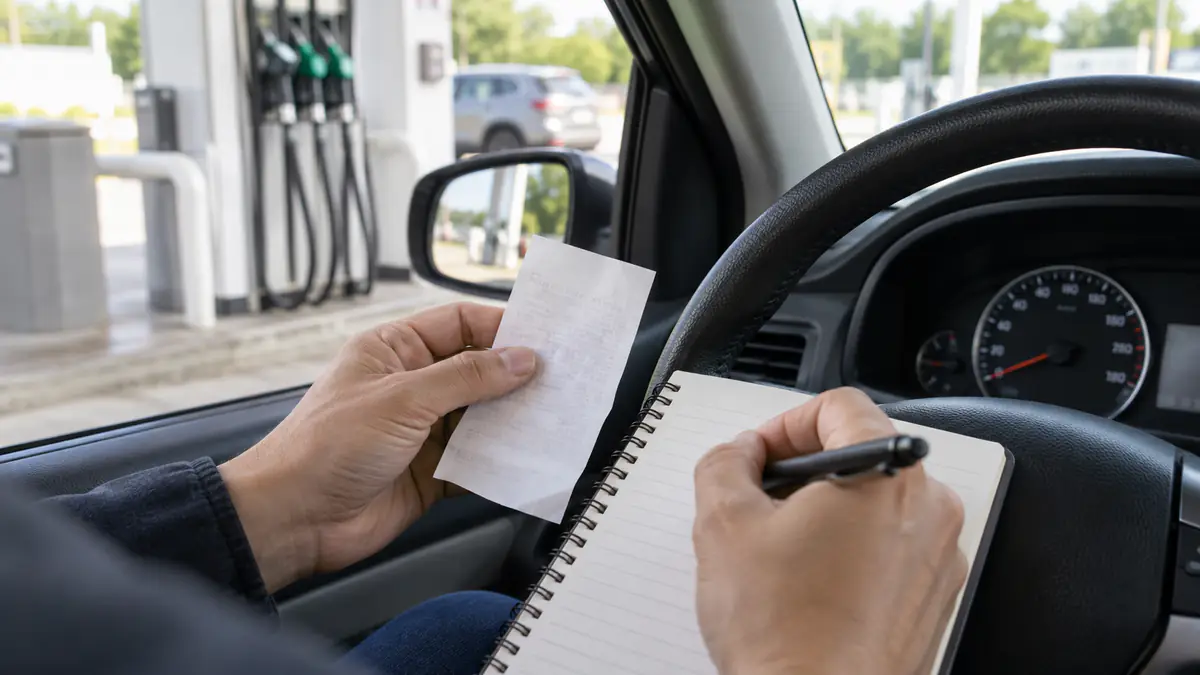 Driver recording an odometer reading while keeping a fuel receipt
